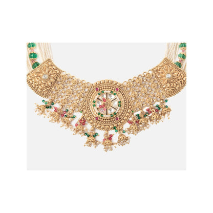 VIVINIA By Vidhi Mehra Isvaraah 2.0 Gold Plated Green Choker Necklace Set With Earrings
