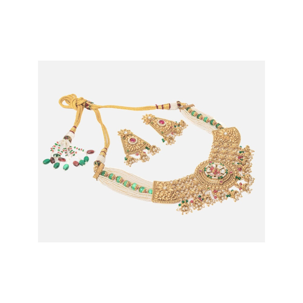 VIVINIA By Vidhi Mehra Isvaraah 2.0 Gold Plated Green Choker Necklace Set With Earrings