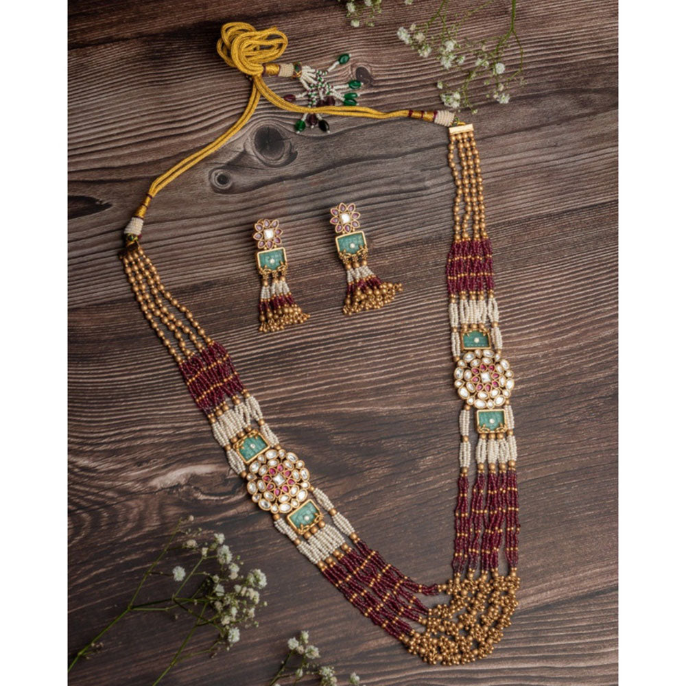 VIVINIA By Vidhi Mehra Isvaraah 2.0 Gold Plated Pink Long Necklace Set With Earrings