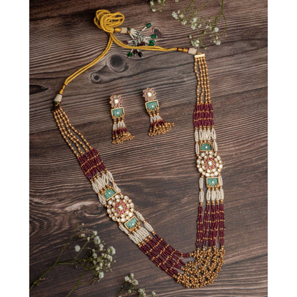 VIVINIA By Vidhi Mehra Isvaraah 2.0 Gold Plated Pink Long Necklace Set With Earrings