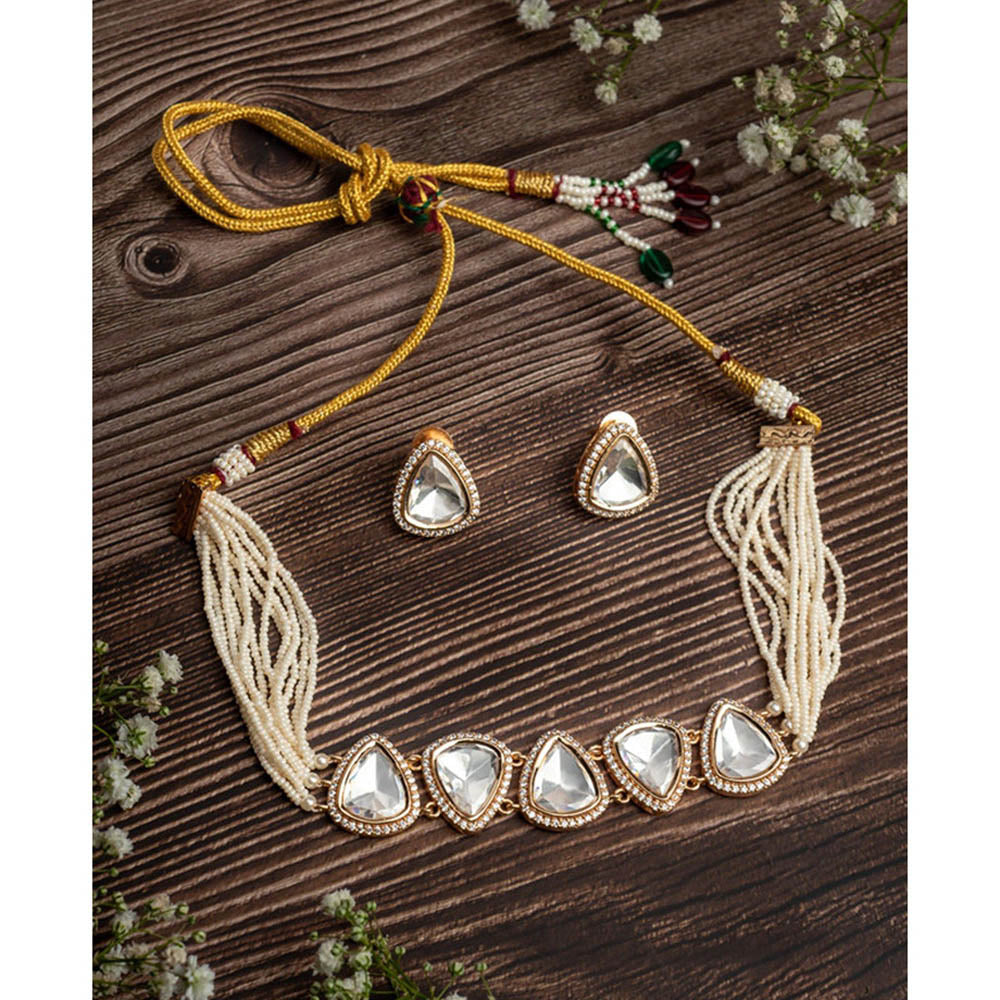 VIVINIA By Vidhi Mehra Isvaraah 2.0 Gold Plated White Choker Necklace Set With Earrings