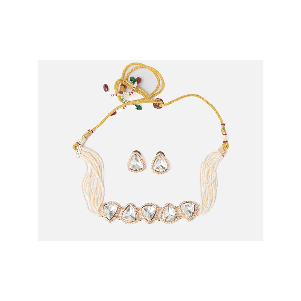 VIVINIA By Vidhi Mehra Isvaraah 2.0 Gold Plated White Choker Necklace Set With Earrings