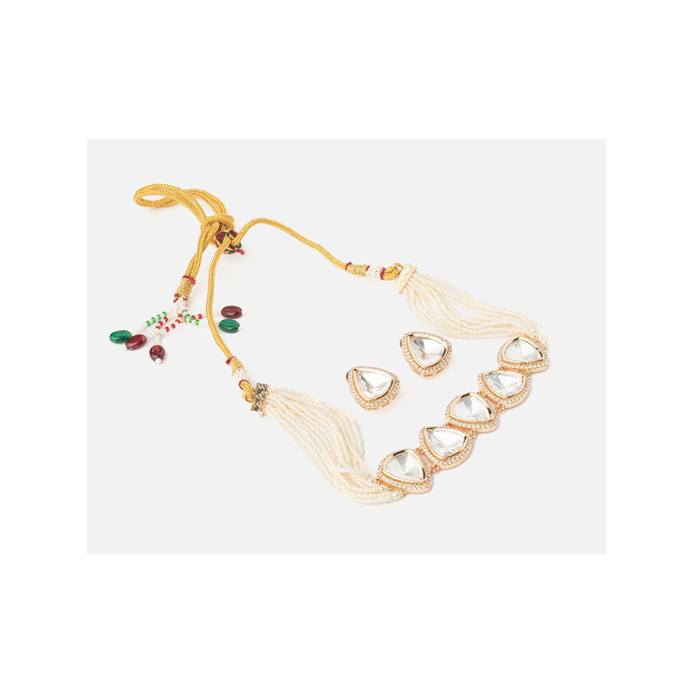 VIVINIA By Vidhi Mehra Isvaraah 2.0 Gold Plated White Choker Necklace Set With Earrings