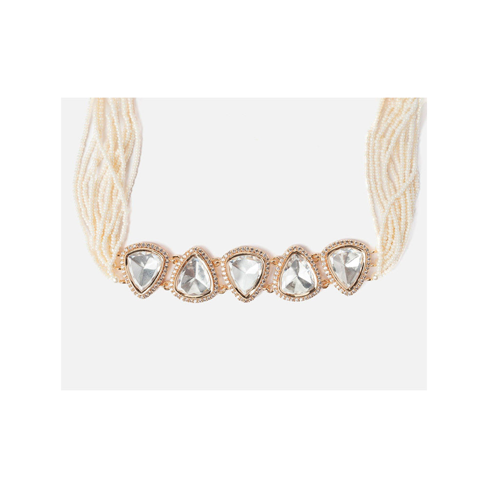 VIVINIA By Vidhi Mehra Isvaraah 2.0 Gold Plated White Choker Necklace Set With Earrings