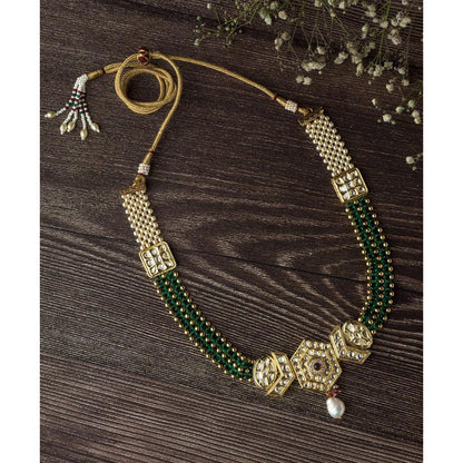 VIVINIA By Vidhi Mehra Gold Plated Green Womens Kundan Short Necklace