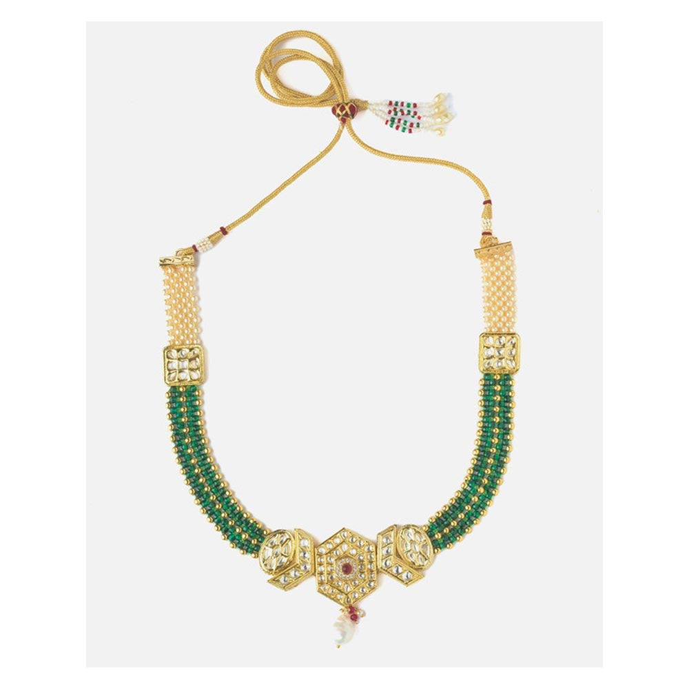 VIVINIA By Vidhi Mehra Gold Plated Green Womens Kundan Short Necklace