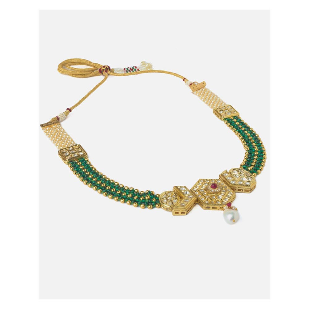 VIVINIA By Vidhi Mehra Gold Plated Green Womens Kundan Short Necklace