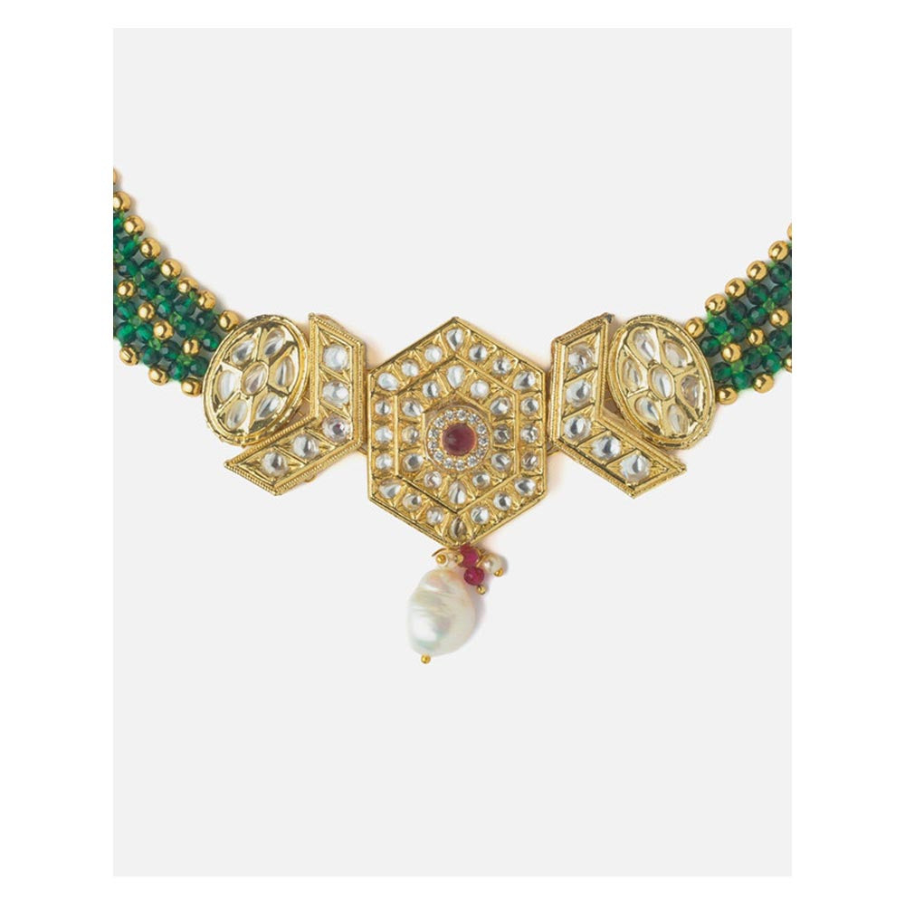 VIVINIA By Vidhi Mehra Gold Plated Green Womens Kundan Short Necklace