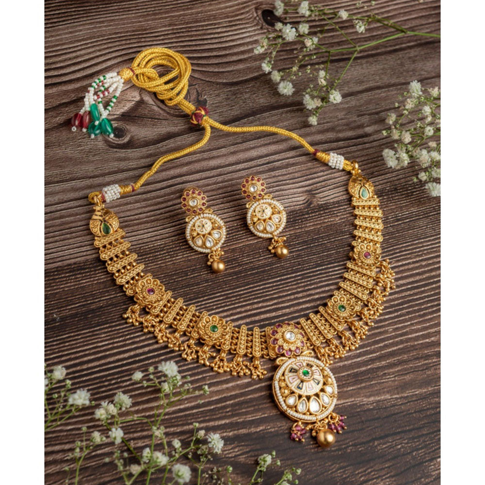 VIVINIA By Vidhi Mehra Isvaraah 2.0 Gold Plated Multicolored Short Necklace Set With Earrings