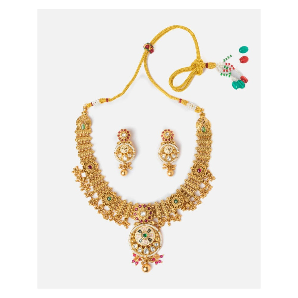 VIVINIA By Vidhi Mehra Isvaraah 2.0 Gold Plated Multicolored Short Necklace Set With Earrings