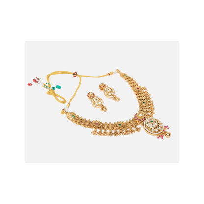 VIVINIA By Vidhi Mehra Isvaraah 2.0 Gold Plated Multicolored Short Necklace Set With Earrings