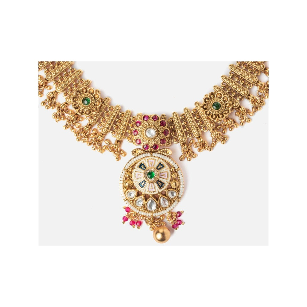 VIVINIA By Vidhi Mehra Isvaraah 2.0 Gold Plated Multicolored Short Necklace Set With Earrings