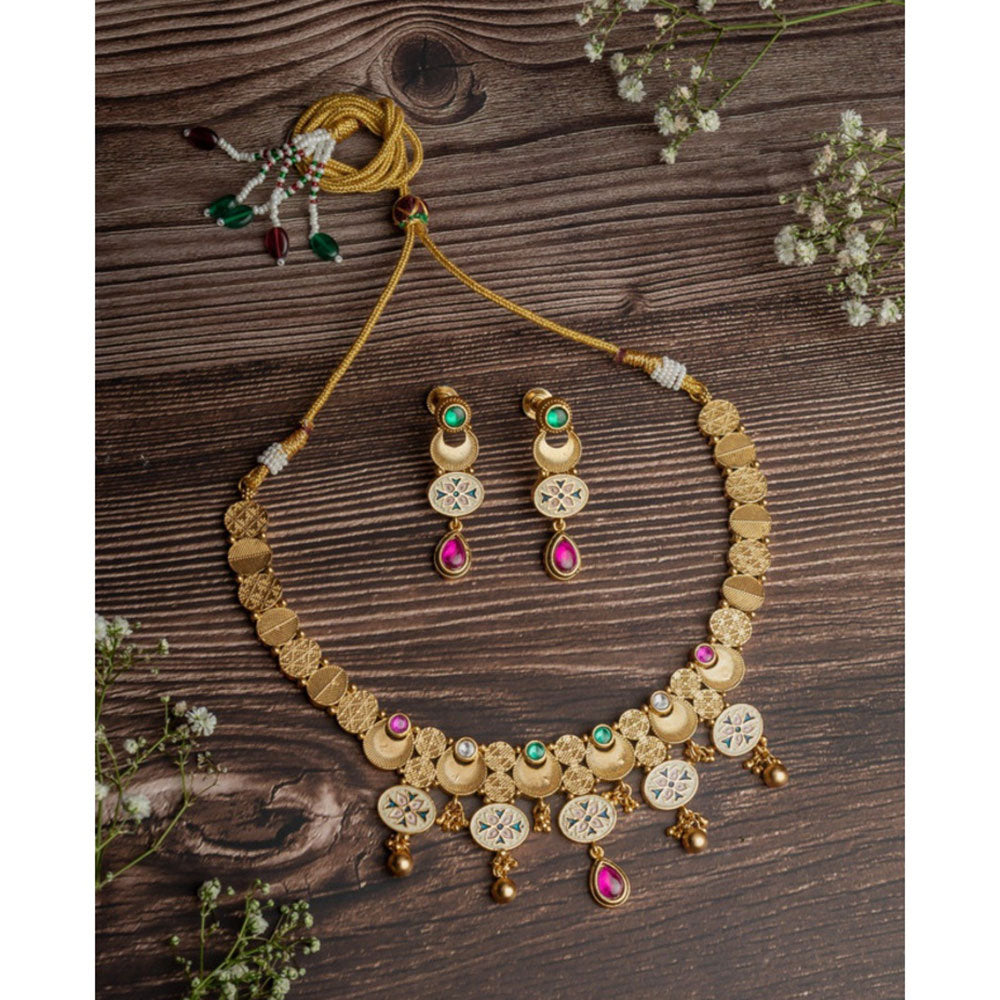VIVINIA By Vidhi Mehra Isvaraah 2.0 Gold Plated Multicolored Choker Necklace Set With Earrings