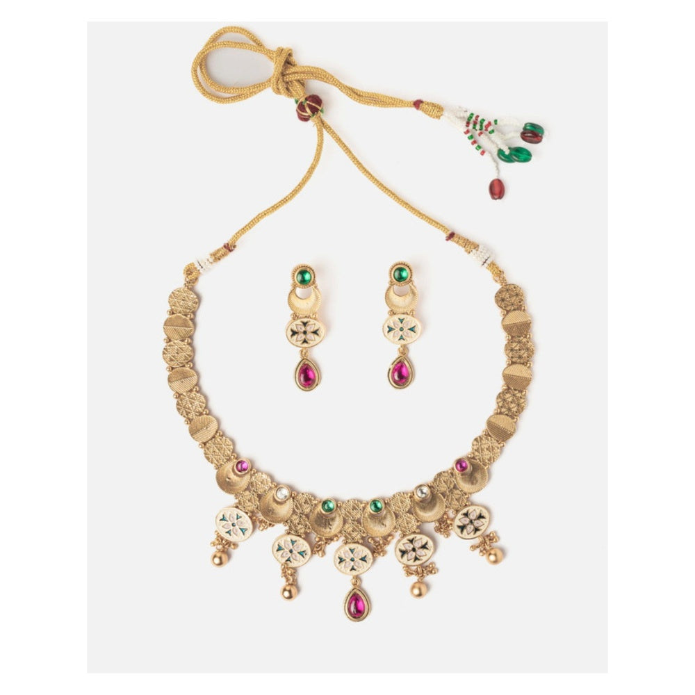 VIVINIA By Vidhi Mehra Isvaraah 2.0 Gold Plated Multicolored Choker Necklace Set With Earrings
