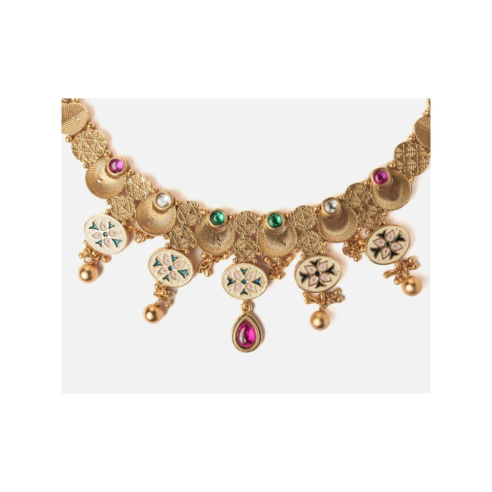 VIVINIA By Vidhi Mehra Isvaraah 2.0 Gold Plated Multicolored Choker Necklace Set With Earrings