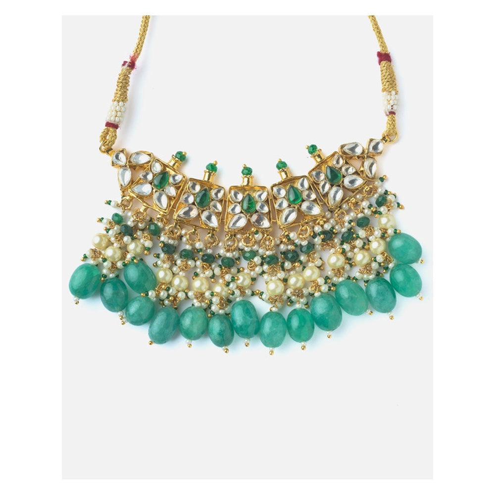 VIVINIA By Vidhi Mehra Gold Plated Green Womens Kundan Choker Necklace Set With Earrings