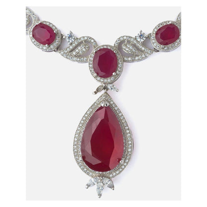 VIVINIA By Vidhi Mehra Silver Plated Red Womens Short Necklace Set