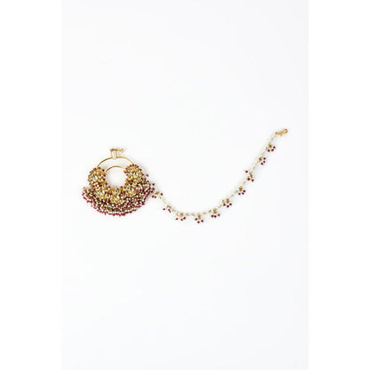 VIVINIA By Vidhi Mehra Saadgi Gold Plated Pink Kundan Polki Womens Nath With Chain