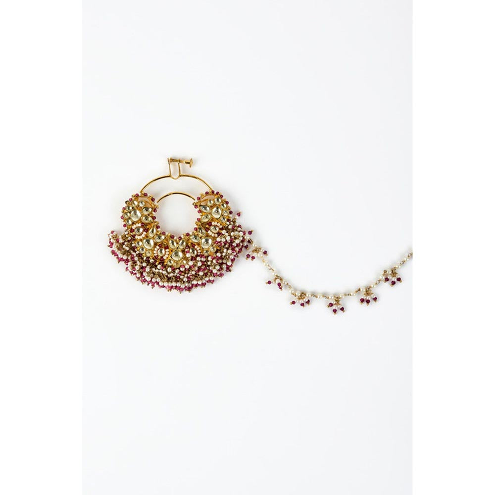 VIVINIA By Vidhi Mehra Saadgi Gold Plated Pink Kundan Polki Womens Nath With Chain