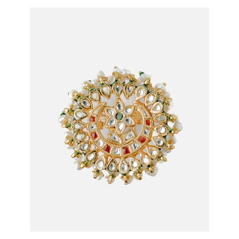 VIVINIA By Vidhi Mehra Saadgi Gold Plated Green Womens Kundan Polki Ring