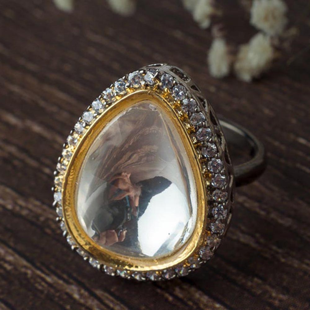 VIVINIA By Vidhi Mehra Silver Plated Womens Zircon Adjustable Ring