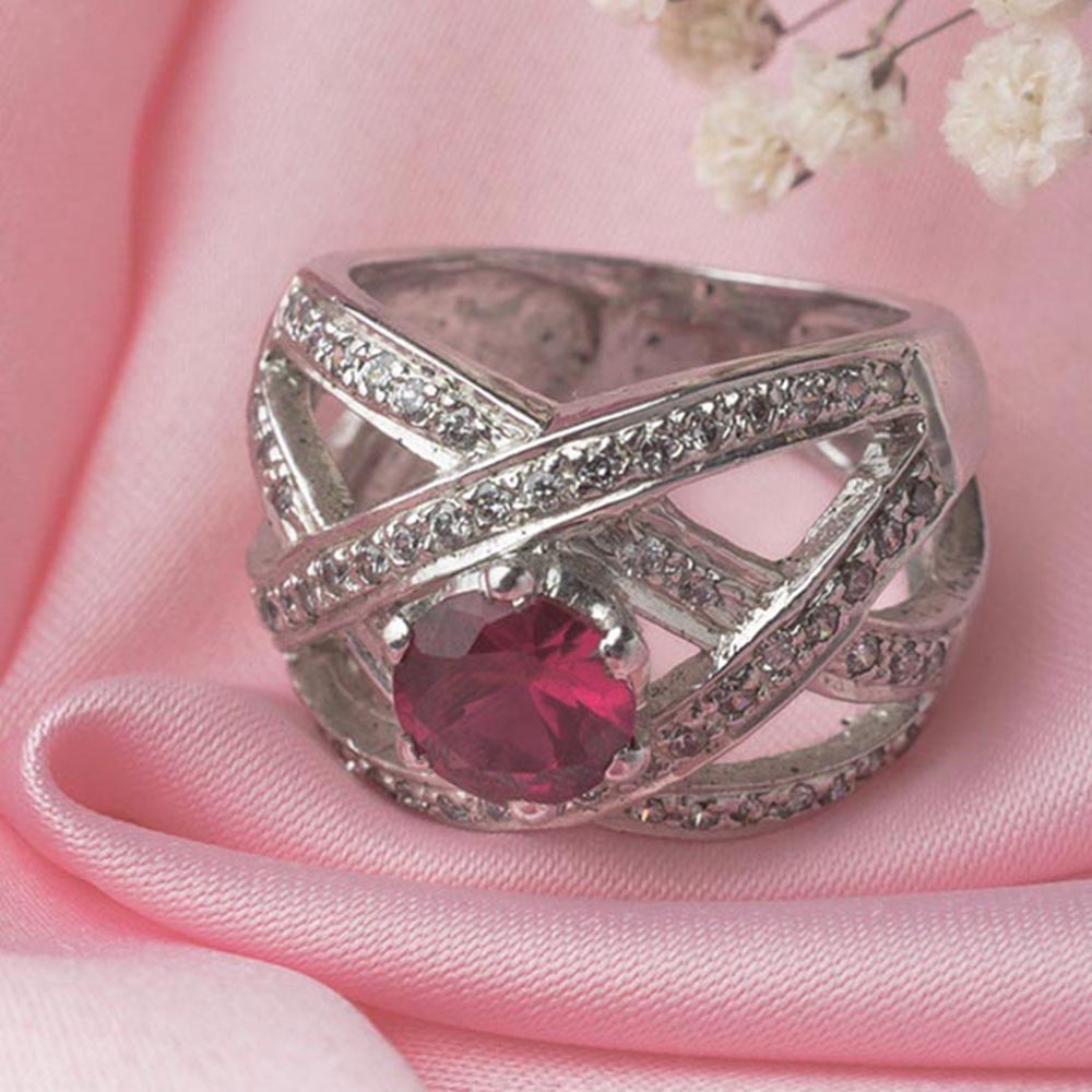 VIVINIA By Vidhi Mehra Silver Plated Pink Womens Zircon Ring