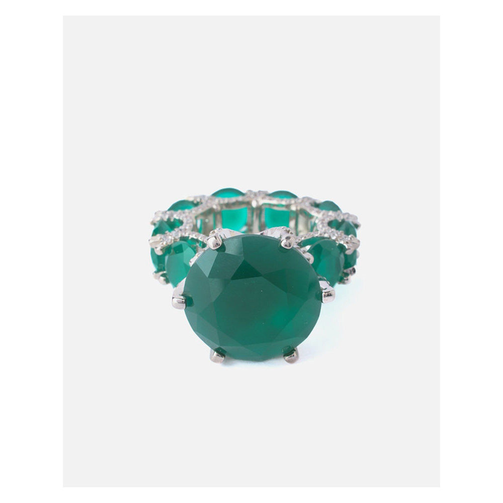 VIVINIA By Vidhi Mehra Silver Plated Green Womens Diamond Ring