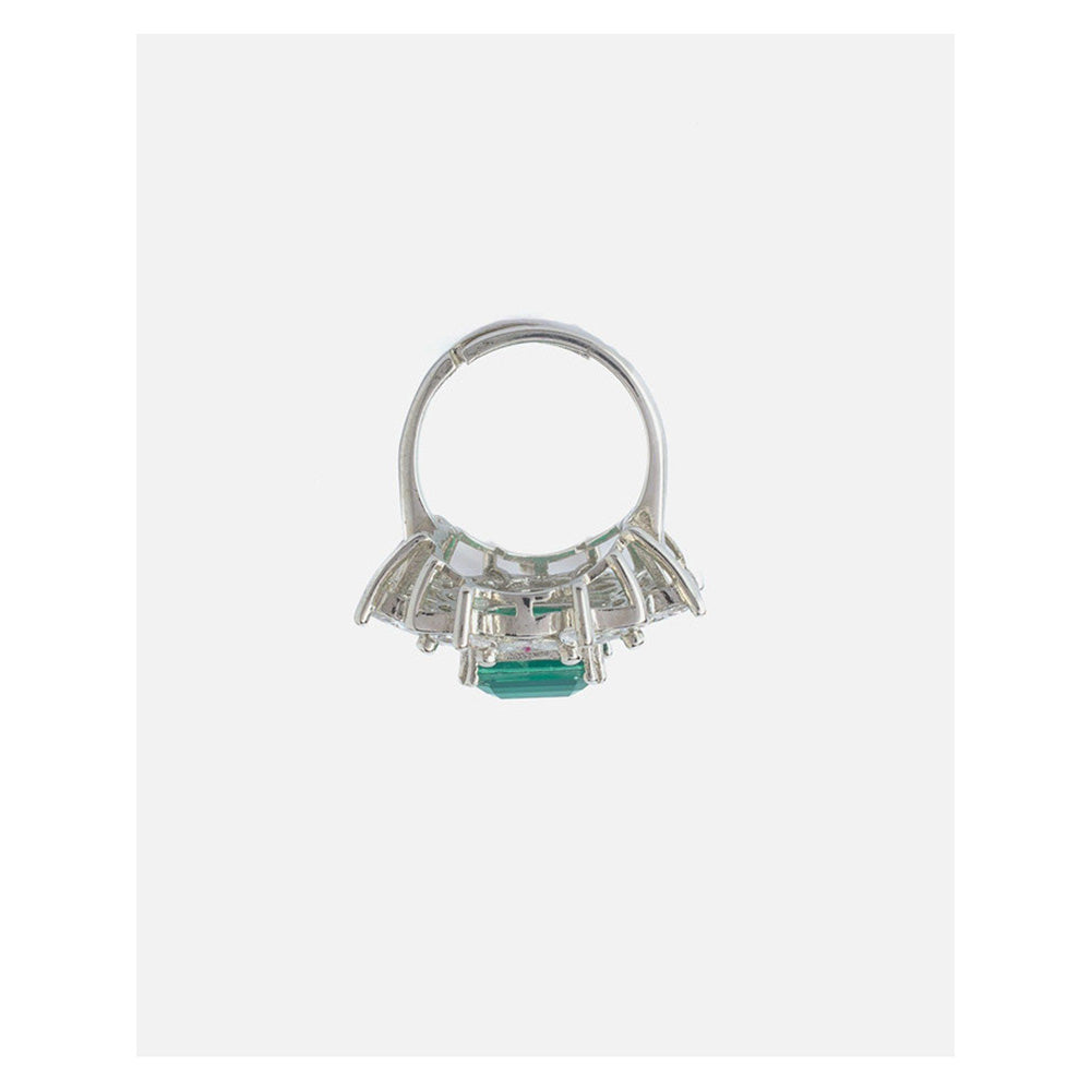 VIVINIA By Vidhi Mehra Silver Plated Green Womens Zircon Adjustable Ring