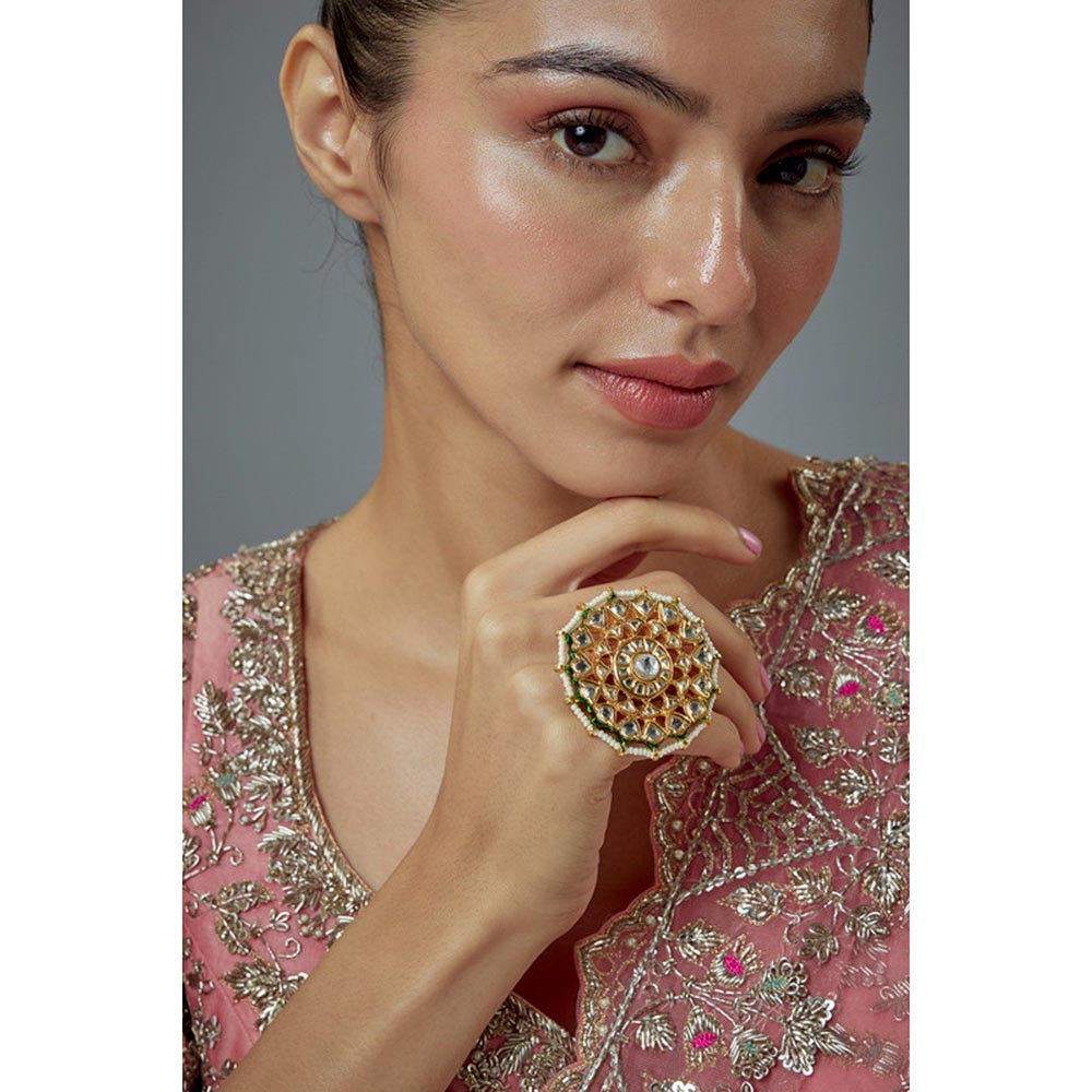 VIVINIA By Vidhi Mehra Saadgi Gold Plated Kundan Polki Womens Ring