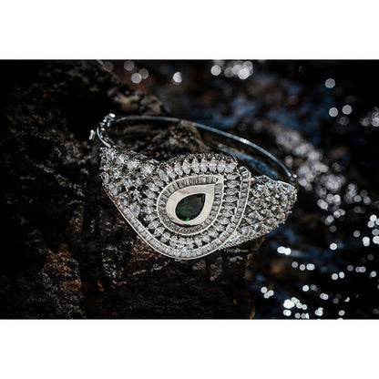 VIVINIA By Vidhi Mehra Silver Plated Green Womens Kada