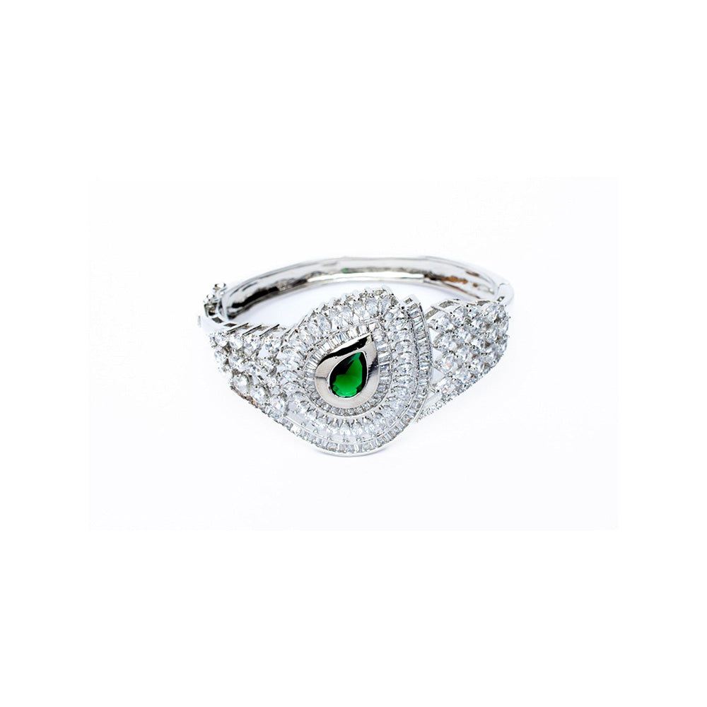 VIVINIA By Vidhi Mehra Silver Plated Green Womens Kada