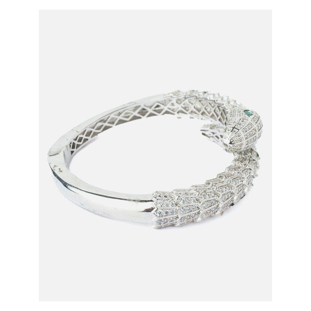 VIVINIA By Vidhi Mehra Silver Plated Green Zircon Womens Kada