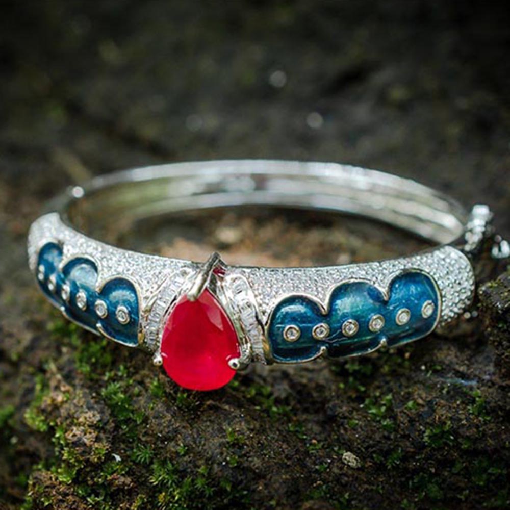 VIVINIA By Vidhi Mehra Silver Plated Pink Womens Kada