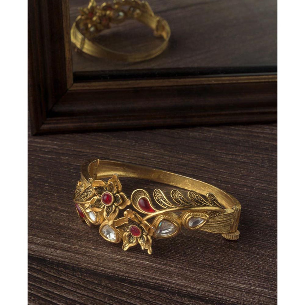 VIVINIA By Vidhi Mehra Gold Plated Red Synthetic Stone Womens Kada