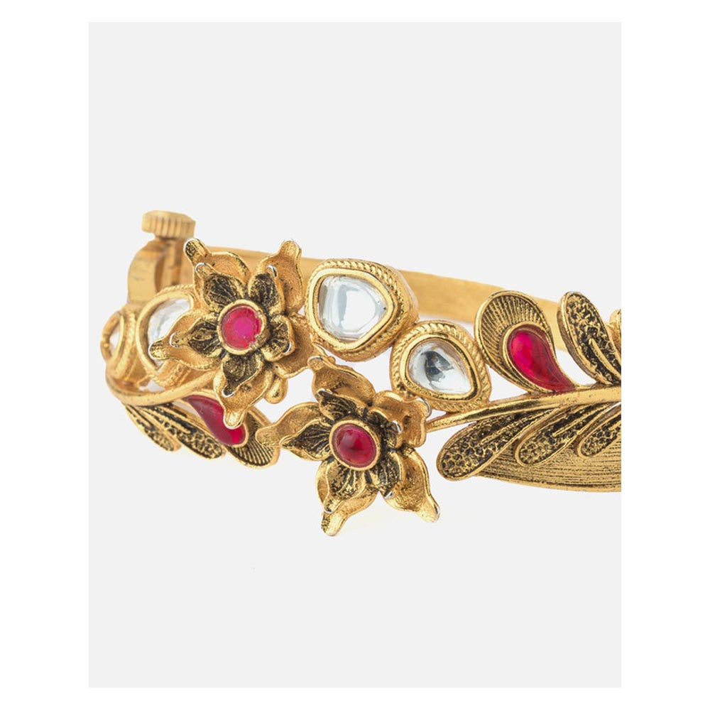 VIVINIA By Vidhi Mehra Gold Plated Red Synthetic Stone Womens Kada
