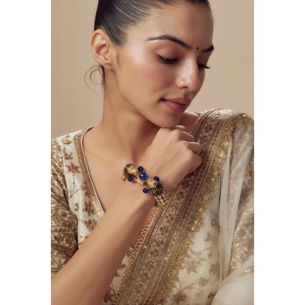 VIVINIA By Vidhi Mehra Florence Gold Plated Blue Womens Kundan Polki Kadas