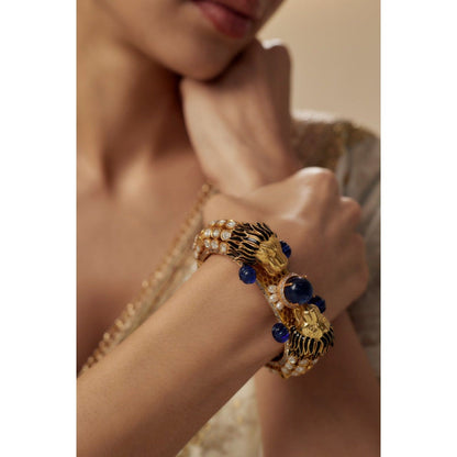 VIVINIA By Vidhi Mehra Florence Gold Plated Blue Womens Kundan Polki Kadas