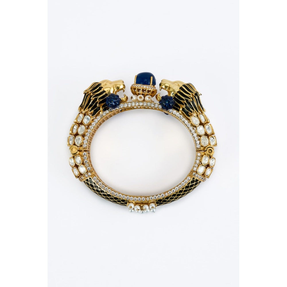 VIVINIA By Vidhi Mehra Florence Gold Plated Blue Womens Kundan Polki Kadas
