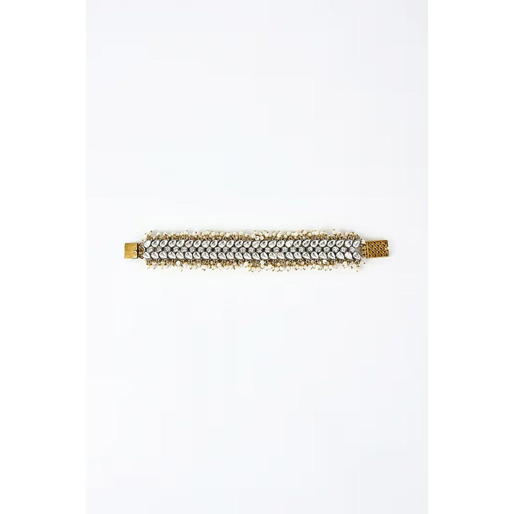 VIVINIA By Vidhi Mehra Burgundy Gold Plated White Kundan Polki Womens Bracelet