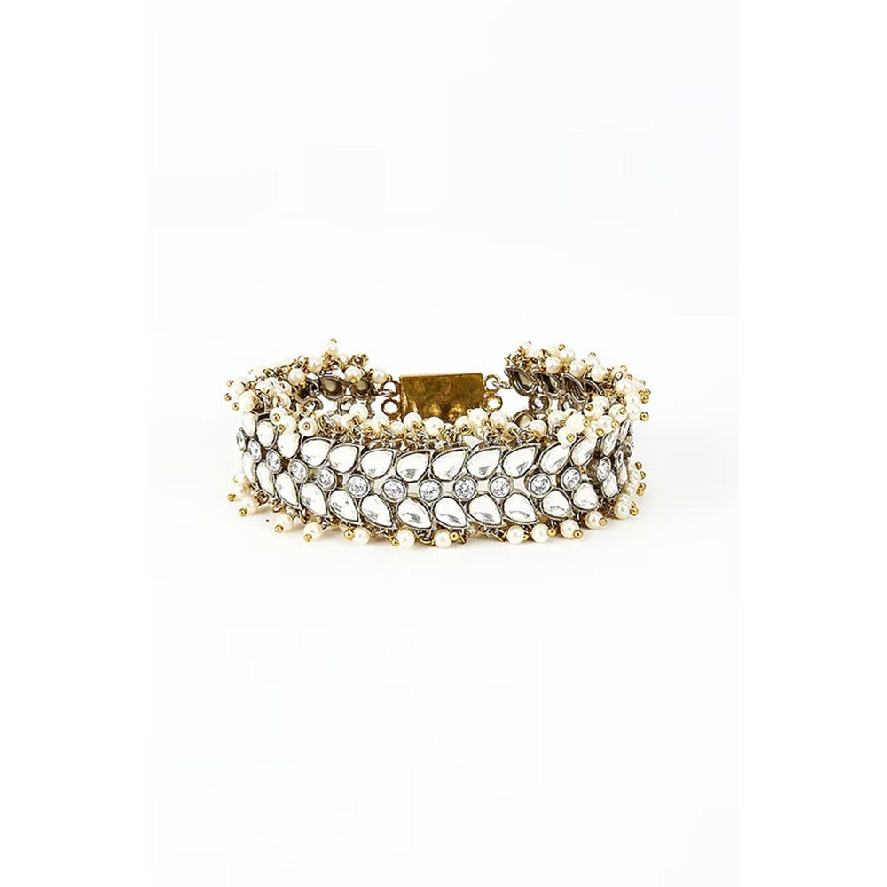 VIVINIA By Vidhi Mehra Burgundy Gold Plated White Kundan Polki Womens Bracelet