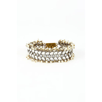 VIVINIA By Vidhi Mehra Burgundy Gold Plated White Kundan Polki Womens Bracelet