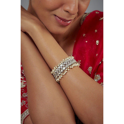 VIVINIA By Vidhi Mehra Burgundy Gold Plated White Kundan Polki Womens Bracelet