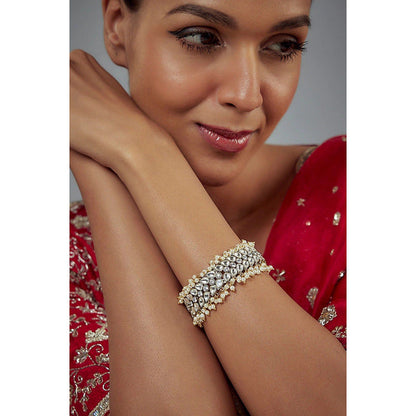 VIVINIA By Vidhi Mehra Burgundy Gold Plated White Kundan Polki Womens Bracelet