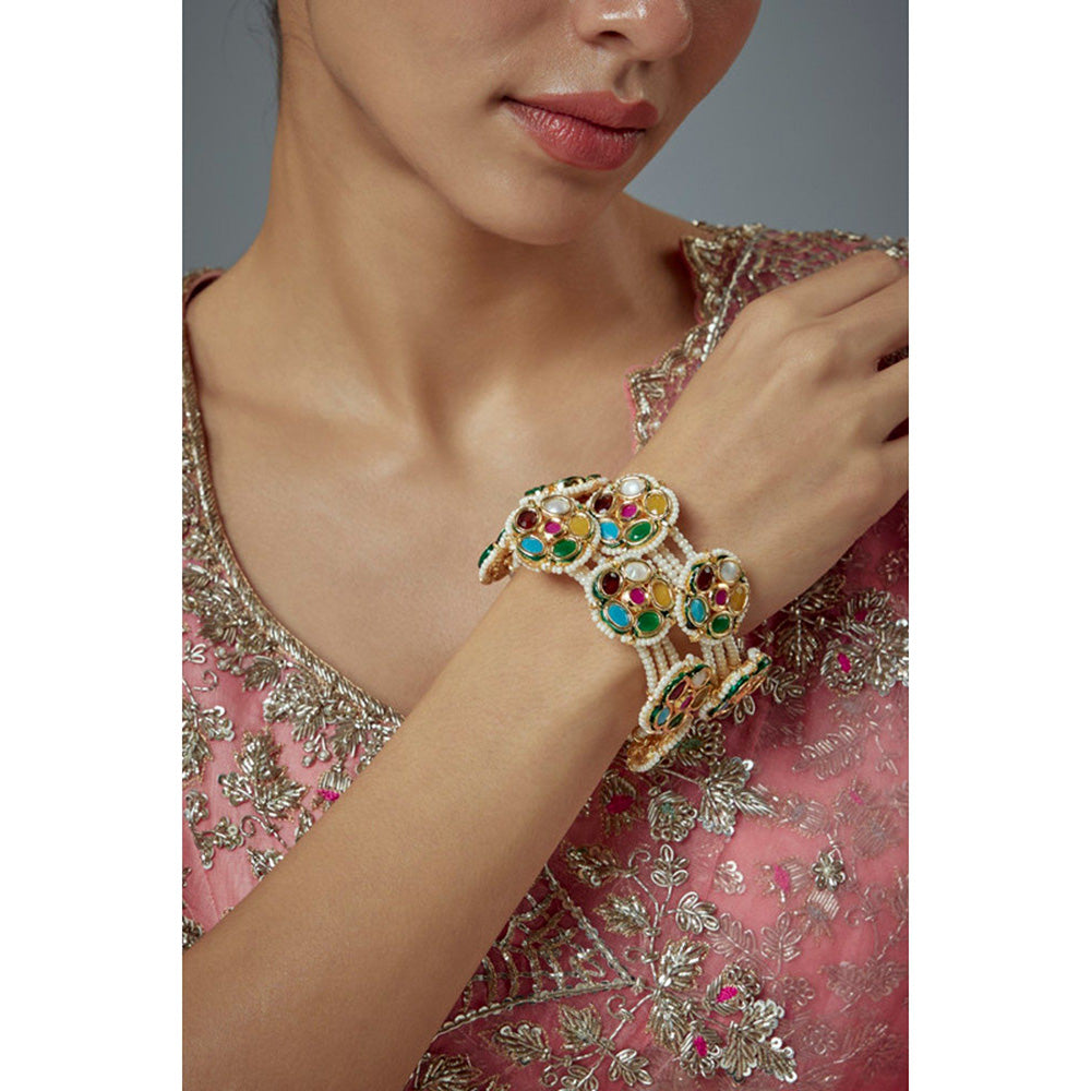VIVINIA By Vidhi Mehra Saadgi Gold Plated Multicolored Kundan Polki Womens Bracelets