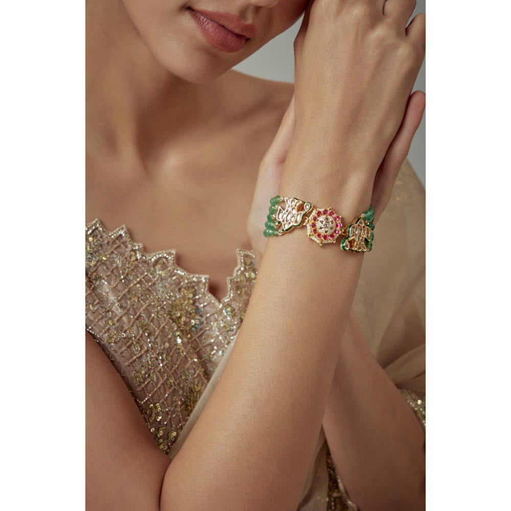 VIVINIA By Vidhi Mehra Saadgi Gold Plated Green Beaded Womens Bracelet