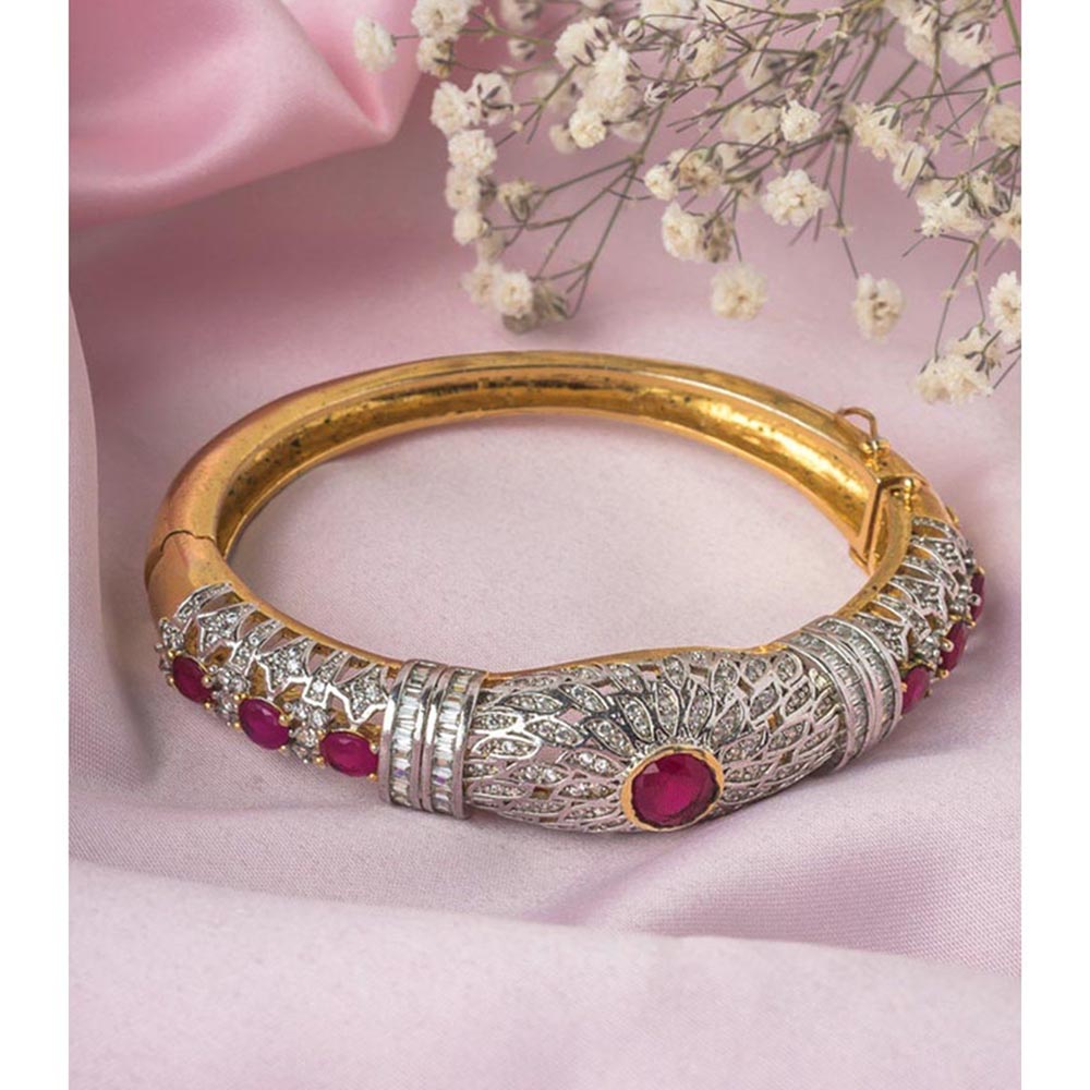 VIVINIA By Vidhi Mehra Gold Plated Pink Womens Zircon Kada
