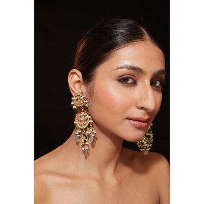 VIVINIA By Vidhi Mehra Inaayat Gold Plated Green Womens Kundan Polki Earrings