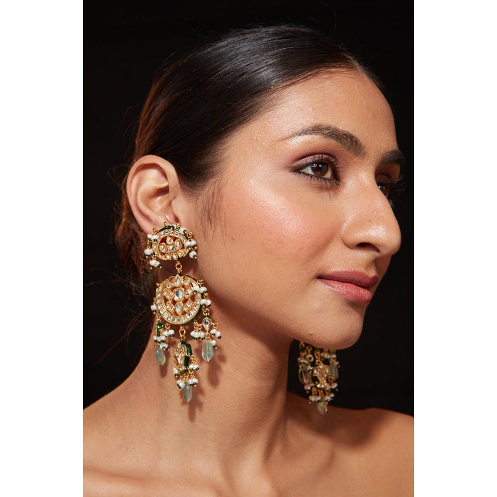 VIVINIA By Vidhi Mehra Inaayat Gold Plated Green Womens Kundan Polki Earrings