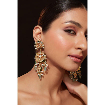 VIVINIA By Vidhi Mehra Inaayat Gold Plated Green Womens Kundan Polki Earrings