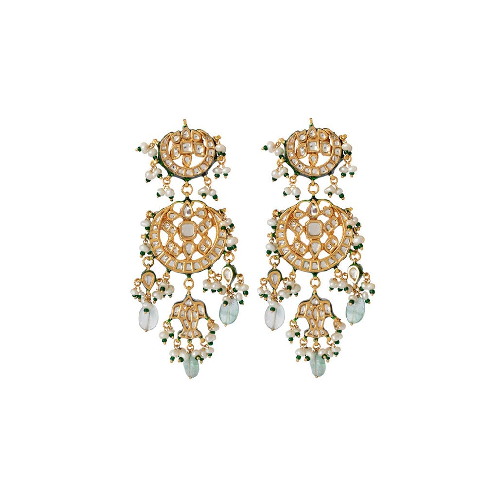 VIVINIA By Vidhi Mehra Inaayat Gold Plated Green Womens Kundan Polki Earrings